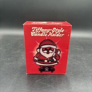 Vtg Tiffany-Style Glo Candle Smile Santa Claus Christmas Tealight Candle Holder